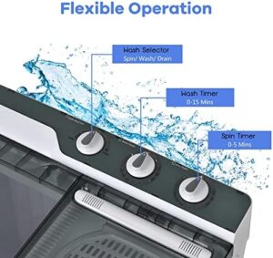 TANGZON Twin Tub Washing Machine, a compact and portable washer with spin dryer, ideal for small spaces and travel.  