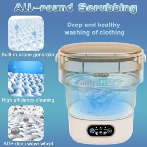 Compact portable washing machine with foldable design, ideal for travel, dorms, and baby clothes.  