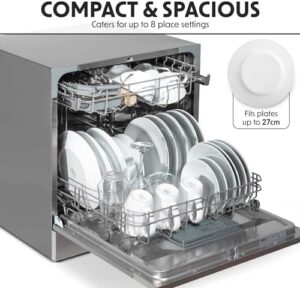Table Top Dishwasher in Silver with 8 Place Settings and 6 Programmes
