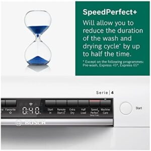 Bosch SMS4HCW40G Serie 4 Freestanding Dishwasher in white, showcasing its sleek design and large capacity