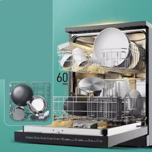 Linmeas-753 Independent Built-in Dishwasher on a countertop, showcasing its sleek design and large capacity.