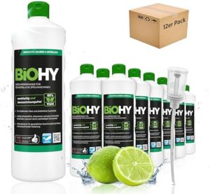 BiOHY Dishwasher Detergent for Commercial Use, 12 x 1L Bottles, Radiant Shine, Phosphate-Free Formula