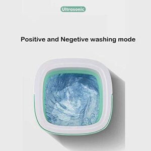 Mini washing machine in mint color, portable and compact, ideal for baby clothes, travel, and small spaces.