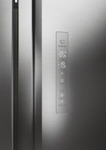 Haier HSW79F18ANMM American Style Fridge Freezer SBS 90 Series 7, Silver, A Rated in a modern kitchen
