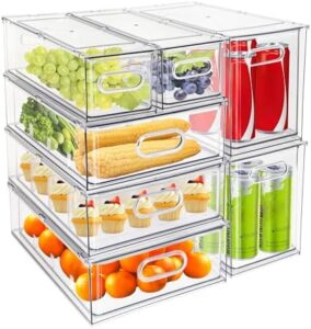 MineSign Refrigerator Organizer Bins with Pull-Out Drawers for Fruit and Veggies Storage