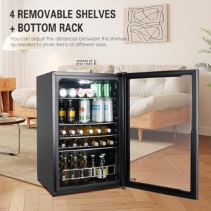 HCK Beer Fridge 115L Freestanding Beverage Refrigerator with Double Glazed Glass Door