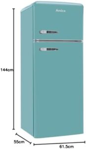 Amica FDR2213DB Freestanding 70/30 Fridge Freezer with Blue Retro Design and Chrome Handles