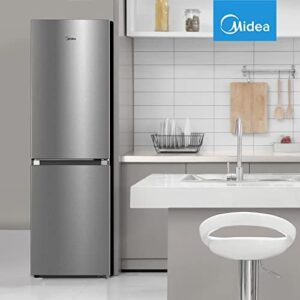 Midea MDRB379FGF02 Freestanding Fridge Freezer, Frost Free, 273L, 50/50 Split, 173L Fridge+100L Freezer with LED Light, 54.7cm Wide, Inox