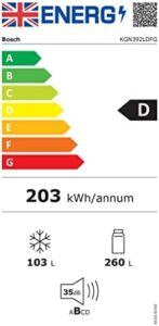 Bosch Home & Kitchen Appliances KGN392LDFG Serie 4 Freestanding Fridge Freezer with 5 Year Warranty (T&Cs apply), VitaFresh XXL Pro 0C, NoFrost, PerfectFit, SuperFreezing, LED Lights, 203 x 60cm